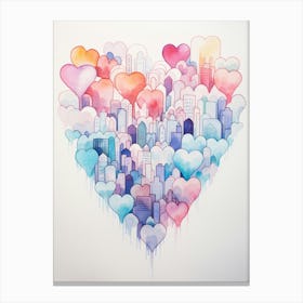 Skyline Rainbow Heart Paint Dripping Illustration 1 Canvas Print