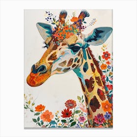 Colourful Giraffe With Flowers 3 Canvas Print
