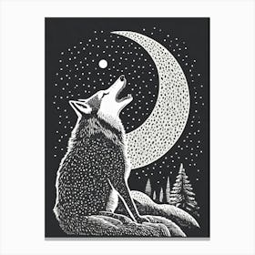 A Wolf Howling At A Crescent Moon Canvas Print