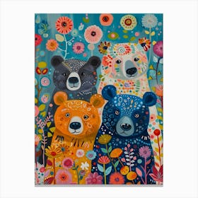 Colourful Floral Folky Bears 1 Canvas Print