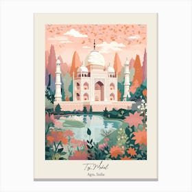 Taj Mahal   Agra, India   Cute Botanical Illustration Travel 3 Poster Canvas Print