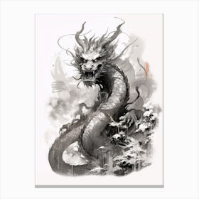 Dragon Inked Black And White 1 Canvas Print