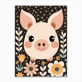 Floral Cute Baby Pig Nursery (22) Canvas Print