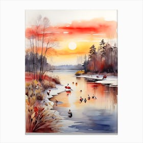 Ducks In The Water . 1 Canvas Print