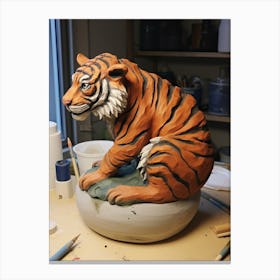 Tiger Illustration Sculpting Watercolour 1 Canvas Print