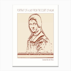 Line Art Minimalist – Portrait Of A Lady From The Court Of Milan – Leonardo Da Vinci 1 Canvas Print