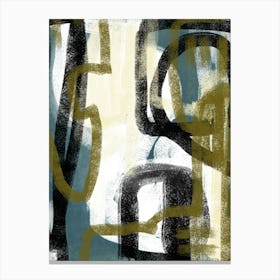 ARCHETYPE - Teal, Ivory, Black Abstract Line Drawing Art Canvas Print