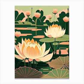 Lotus Flowers In Park Retro Illustration 1 Canvas Print