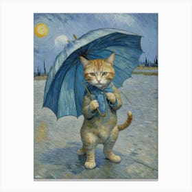 Cat With Umbrella Rainy Day Canvas Print