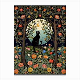 Cat In The Moonlight Style William Morris 6 Canvas Print