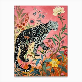 Floral Animal Painting Snow Leopard 1 Canvas Print