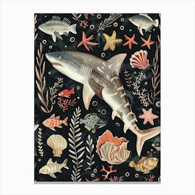 Port Jackson Shark Seascape Black Background Illustration 3 Canvas Print