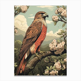 Vintage Bird Linocut Red Tailed Hawk 1 Canvas Print