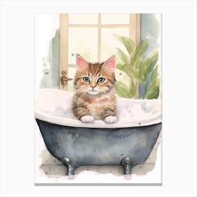 Kurilian Bobtail Cat In Bathtub Botanical Bathroom 3 Canvas Print
