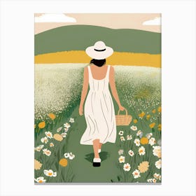 Woman Walking Through A Field Canvas Print