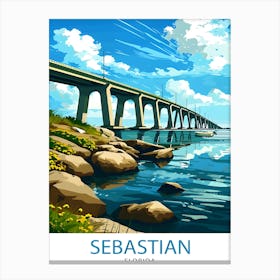 Sebastian Florida Print Coastal Town Art Indian River Lagoon Poster Florida Landscape Wall Decor Sebastian Inlet Illustration Sunshine 1 Canvas Print