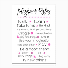 Playroom Rules Pink Canvas Print