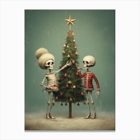 Two Skeletons With A Christmas Tree Canvas Print