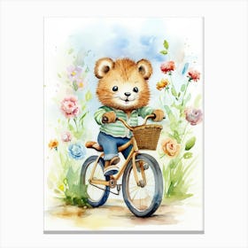 Biking Watercolour Lion Art Painting 2 Canvas Print