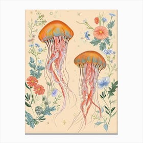Folksy Floral Animal Drawing Jellyfish 2 Canvas Print