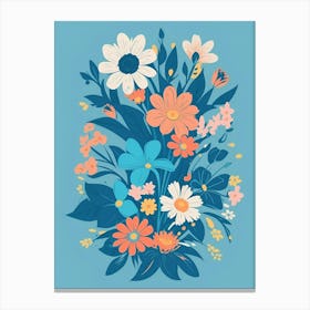 Beautiful Flowers Illustration Vertical Composition In Blue Tone 27 Canvas Print