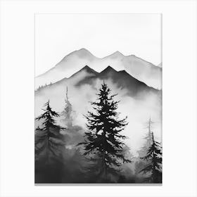 Mountain Forest Black And White Watercolour 1 Canvas Print