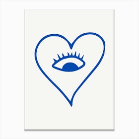 Eye In A Heart Cool Blue Canvas Print