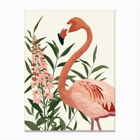 American Flamingo And Oleander Minimalist Illustration 4 Canvas Print