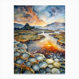 A Poster Of Honeycomb Shaped Lava Fields In Icelan Canvas Print