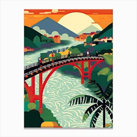 Wuhan Yangtze River Bridge, China, Colourful 3 Canvas Print