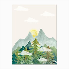 Watercolor Of Mountains green Canvas Print