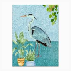 Blue Heron with Houseplants Canvas Print