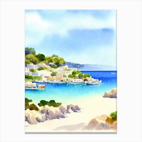 Voutoumi Beach 4, Antipaxos, Greece Watercolour Canvas Print