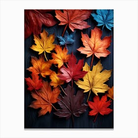 Autumn Leaves On Wooden Background 3 Canvas Print