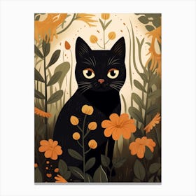 Cute Fall Black Cat Illustration 4 Canvas Print