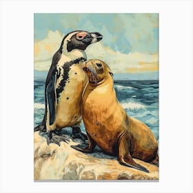 Galapagos Penguin Sea Lion Island Colour Block Painting 6 Canvas Print