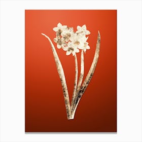 Gold Botanical Narcissus Easter Flower on Tomato Red n.1265 Canvas Print
