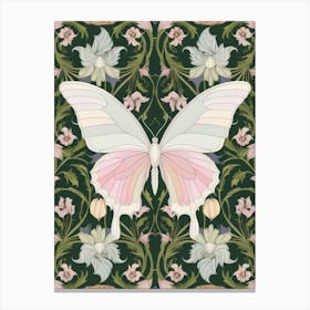 Butterfly On A Green Background Style William Morris 6 Canvas Print