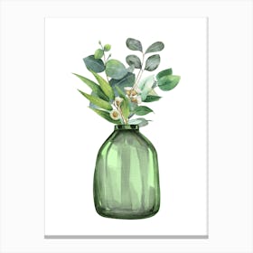 Eucalyptus Leaf Vase Green Print Canvas Print