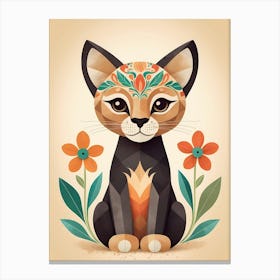 Floral Cute Baby Puma Nursery Illustration (15) Canvas Print
