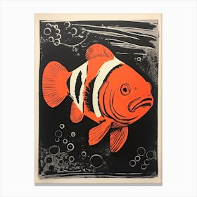 Clownfish, Woodblock Animal Drawing 2 Canvas Print