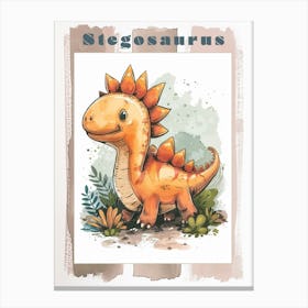 Cute Cartoon Stegosaurus Dinosaur Watercolour 1 Poster Canvas Print