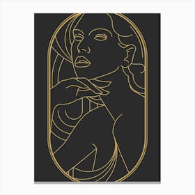 Art Deco Woman 2 Minimalist Black & Gold Canvas Print