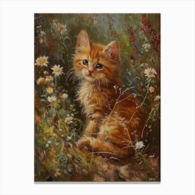 Kitten In Daisy Field Rococo Inspired Canvas Print