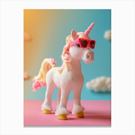 Toy Unicorn In Sunglasses Pastel 2 Canvas Print
