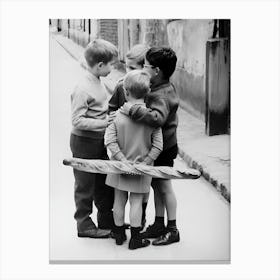 Little Boys in Paris With Baguette, Black and White Old Photo Canvas Print