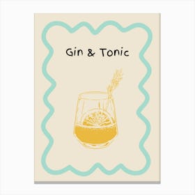 Gin & Tonic Doodle Poster Teal & Ornage Canvas Print