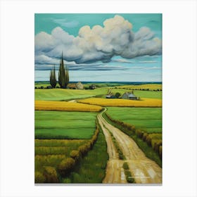Green plains, distant hills, country houses,renewal and hope,life,spring acrylic colors.37 Canvas Print