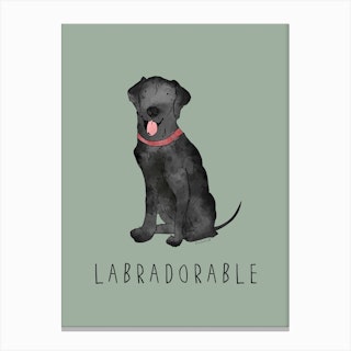 Black Labrador Dog Sage Green Canvas Print