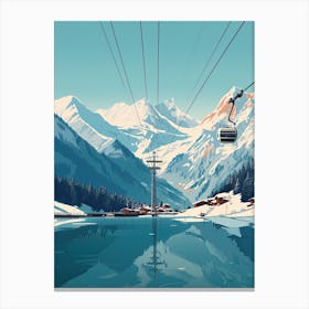 Zell Am See   Kaprun   Austria, Ski Resort Illustration 0 Simple Style Canvas Print